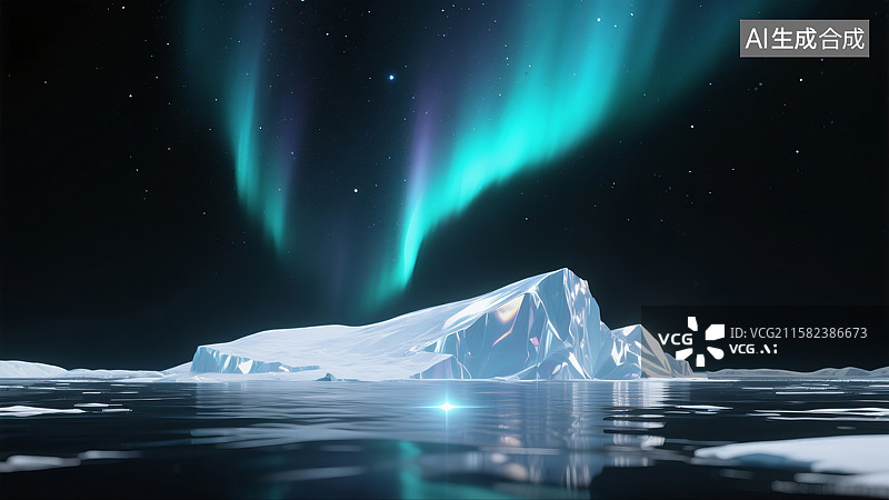 【AI数字艺术】水面冰山星空极光科技壁纸背景三维图图片素材