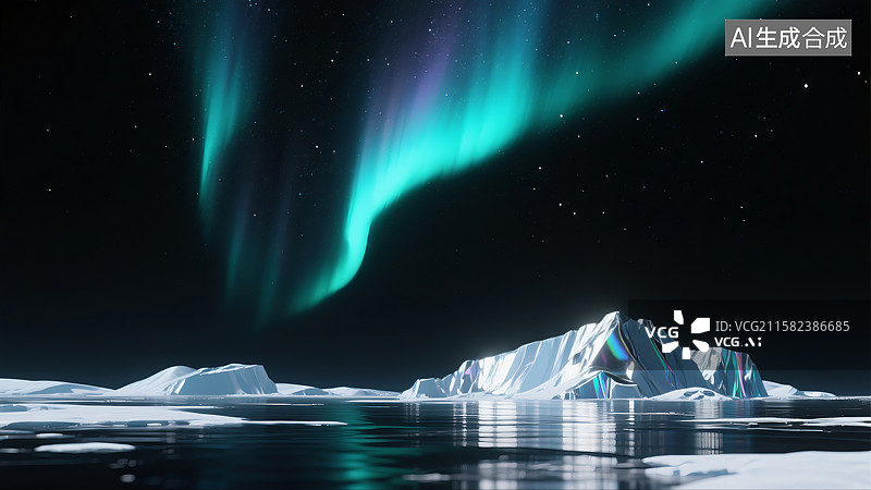 【AI数字艺术】水面冰山星空极光科技壁纸背景三维图图片素材