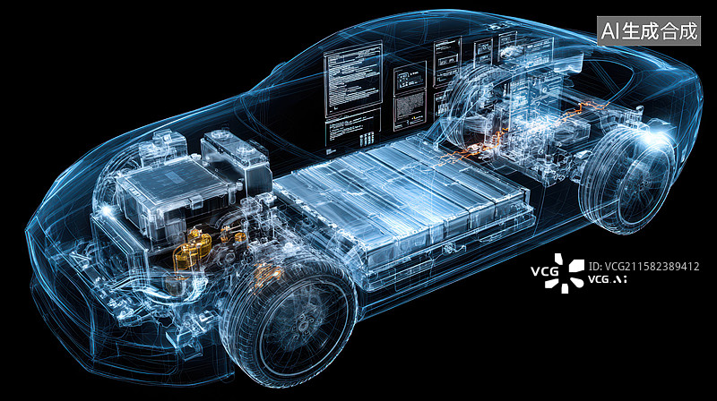 【AI数字艺术】科技全息图汽车架构概念图片素材