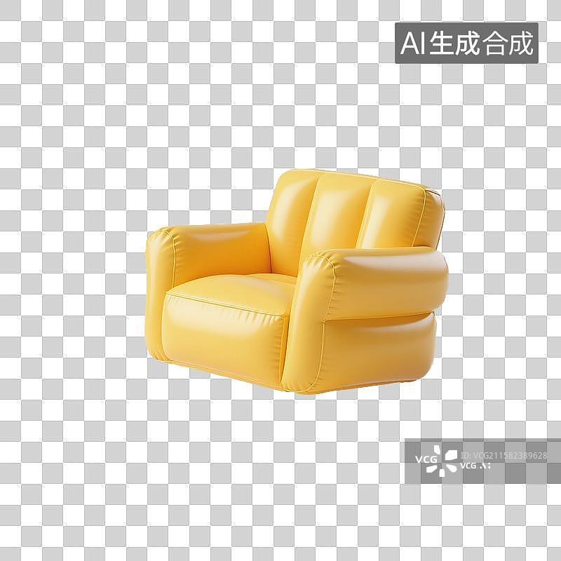 【AI数字艺术】3D渲染，膨胀充气风格，黄色单人沙发，充气沙发，家具，免抠元素图片素材