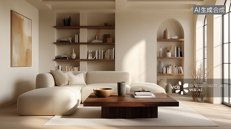 【AI数字艺术】大地色系现代客厅图片素材