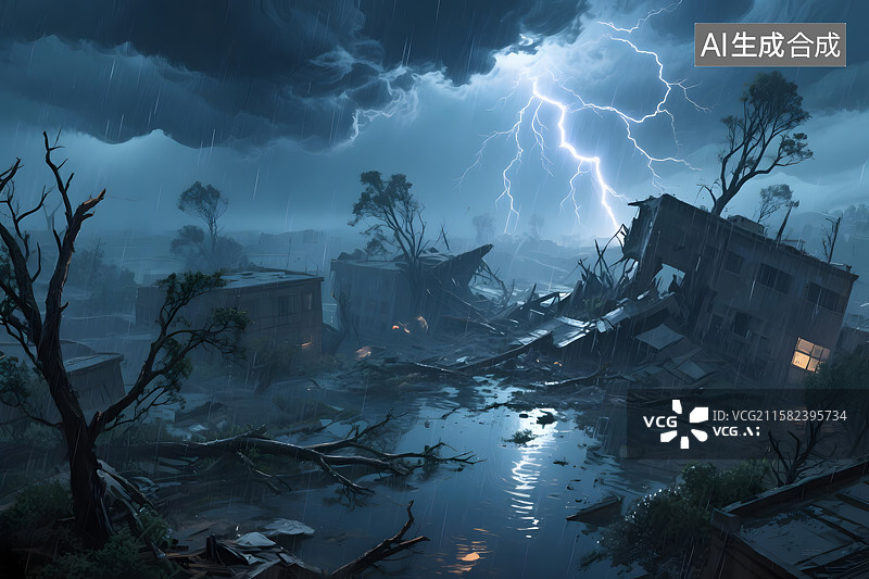 【AI数字艺术】台风天气背景自然灾害暴风雨雷暴天气插图图片素材