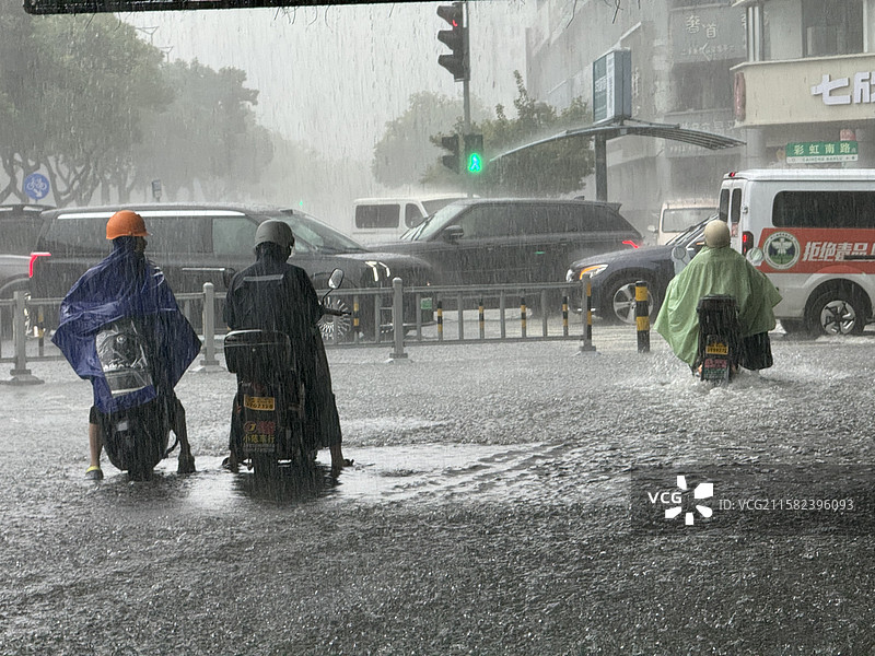 竹节草台风登陆，暴雨后宁波部分路段积水图片素材