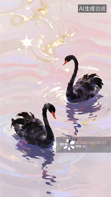 【AI数字艺术】油画水彩优雅浪漫黑天鹅情人节海报背景图片素材