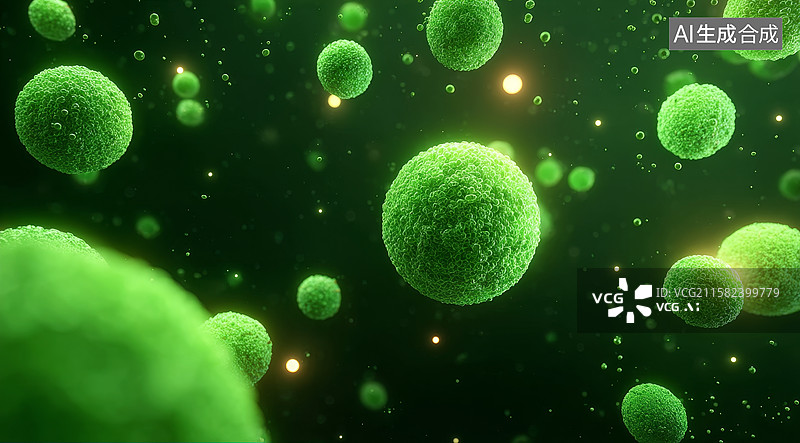 【AI数字艺术】绿色球体悬浮于神秘空间图片素材