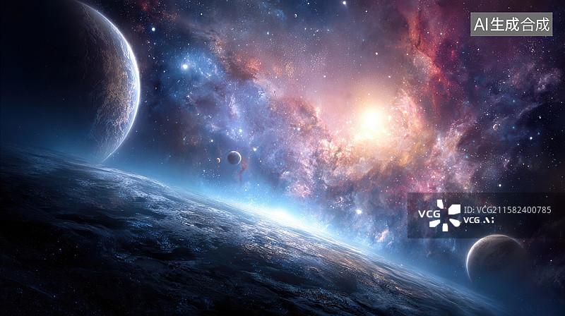 【AI数字艺术】宇宙星河与行星的壮丽景象图片素材