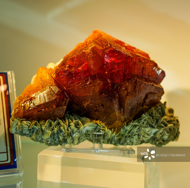 陈列在中国地质大学逸夫博物馆的白钨矿和白云母图片素材