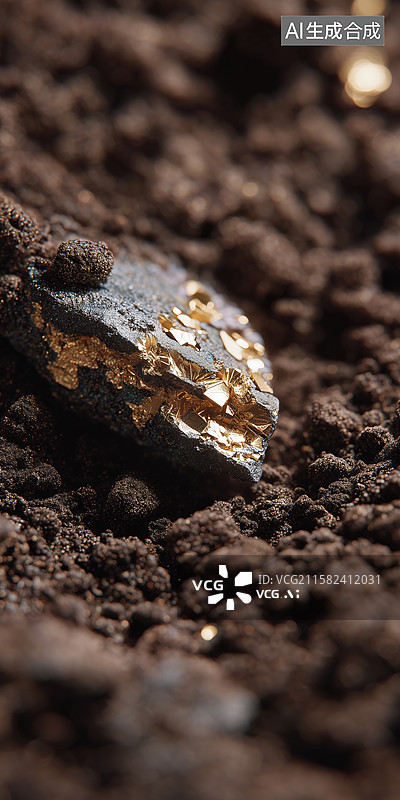 【AI数字艺术】野外天然金属黄金矿石原矿晶体3D立体场景图片素材