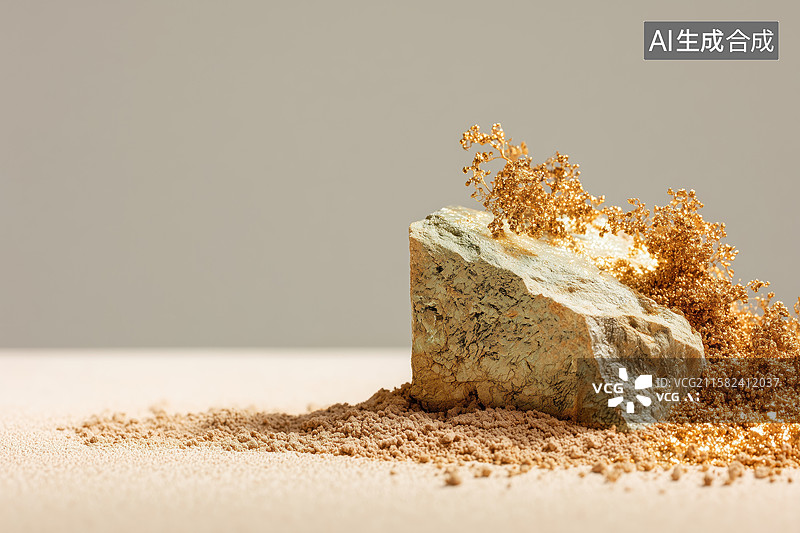 【AI数字艺术】野外天然金属黄金矿石原矿晶体3D立体场景图片素材