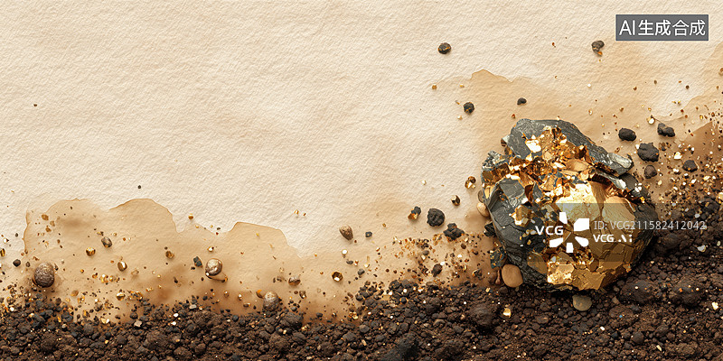 【AI数字艺术】野外天然金属黄金矿石原矿晶体3D立体场景图片素材
