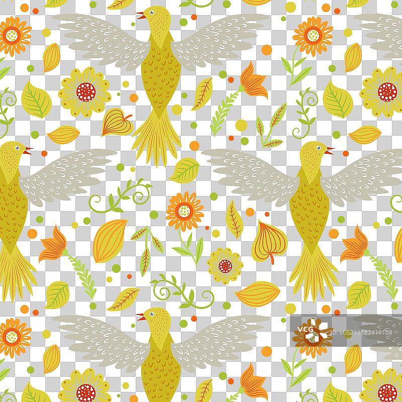 手绘鸽子与花卉背景图片素材