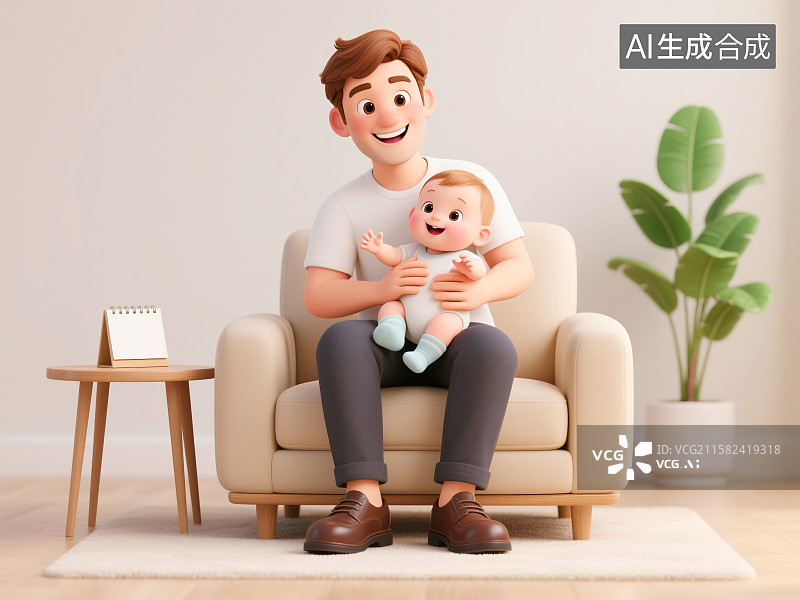 【AI数字艺术】3D父亲抱着宝宝插画图片素材