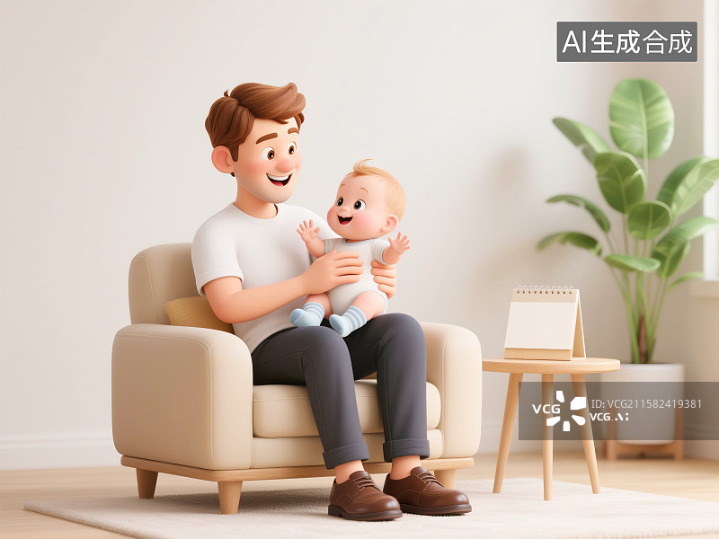 【AI数字艺术】3D父亲抱着宝宝插画图片素材