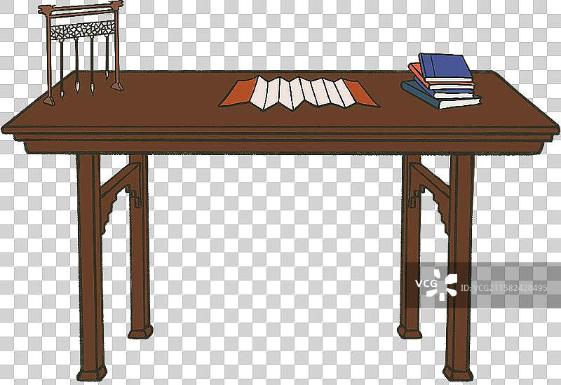 文房四宝古代木质大书桌毛笔架奏折书本图片素材