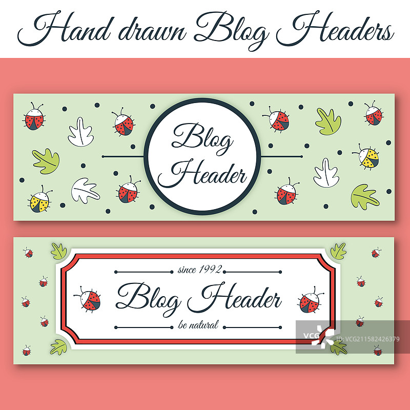 带有叶子和瓢虫的博客标题图片素材