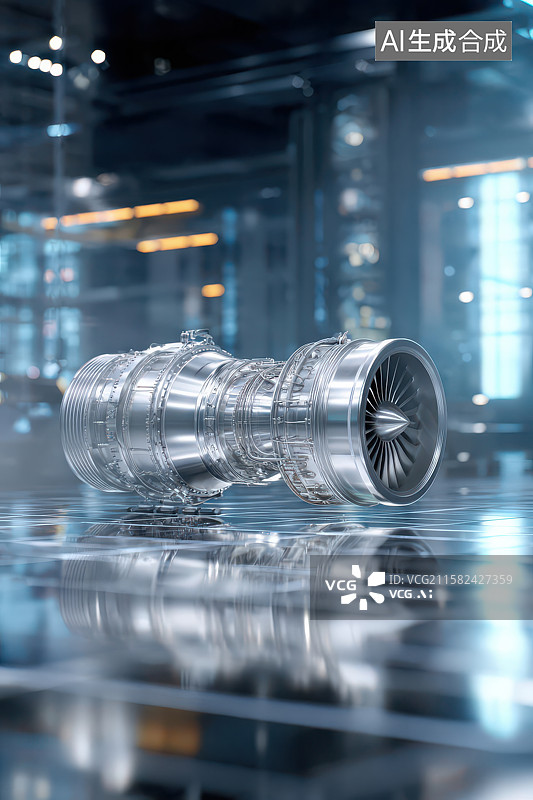 【AI数字艺术】银色喷气发动机工业特写图图片素材