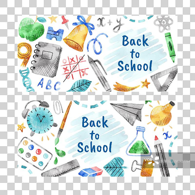 水彩风格的返校横幅图片素材