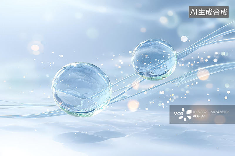 【AI数字艺术】蓝色透明水珠梦幻光影艺术图图片素材