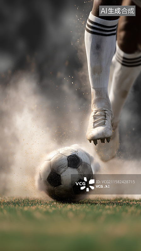 【AI数字艺术】绿茵场上足球劲踢瞬间图片素材