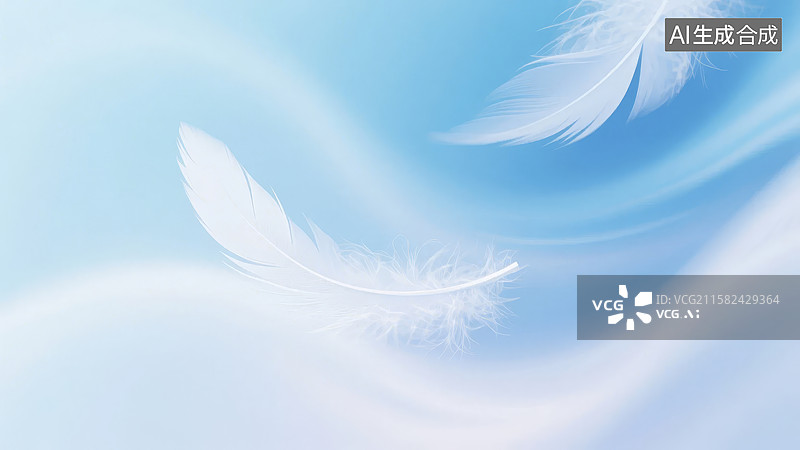 【AI数字艺术】轻盈羽毛在蓝天中飘动图片素材