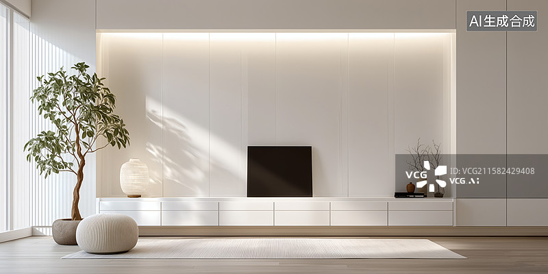【AI数字艺术】简约现代家居电视背景墙设计图片素材