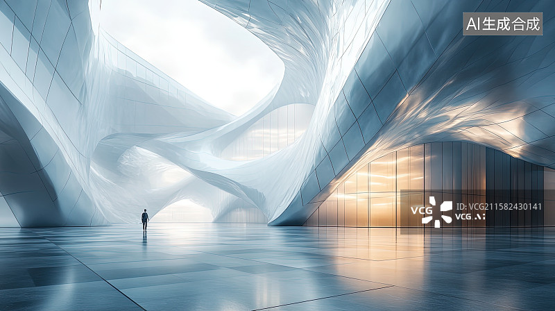 【AI数字艺术】银白科技现代城市几何建筑道路背景图片素材