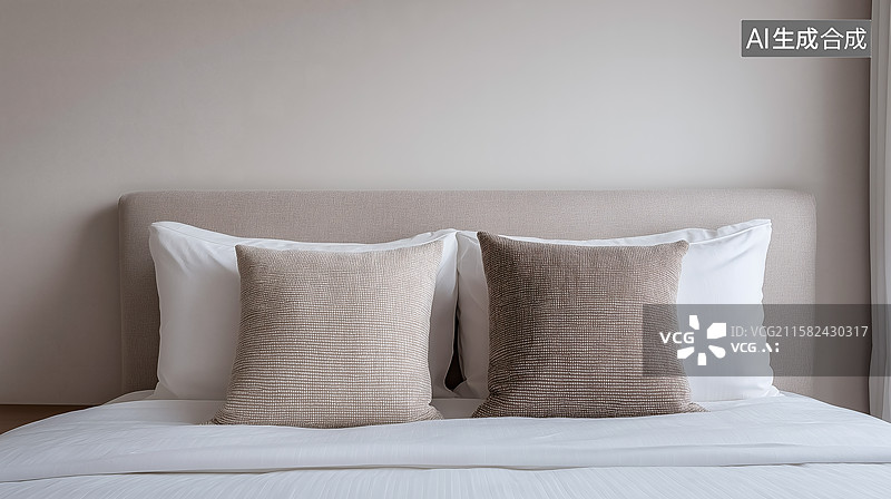 【AI数字艺术】简约纯白的卧室床品图片素材
