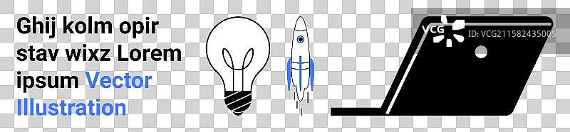 灯泡、火箭和笔记本电脑的象征意义图片素材