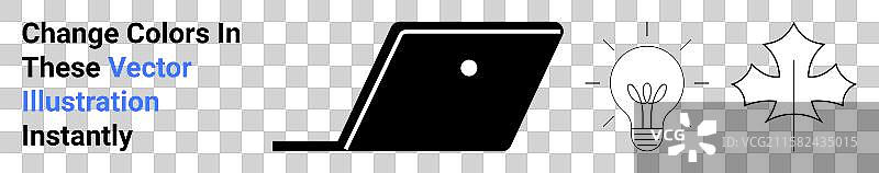 笔记本电脑与灯泡和枫叶的象征图片素材