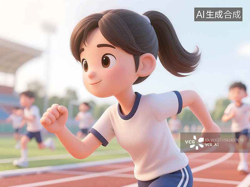 【AI数字艺术】3D立体三维C4D女孩女学生参加体育赛事运动会田径跑步比赛图片素材
