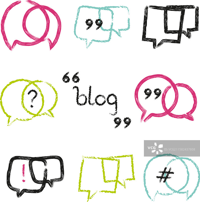 手绘博客logo套装，色彩丰富的方形图案图片素材
