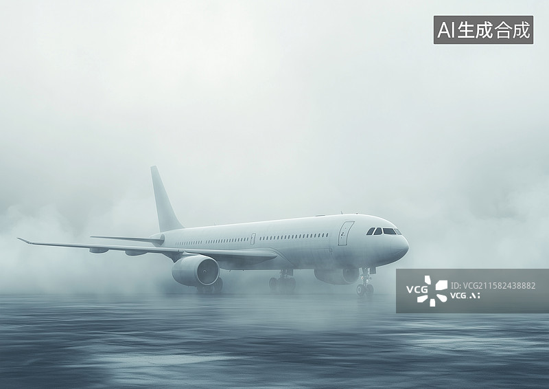 【AI数字艺术】阴天飞机场一架飞机正准备起飞图片素材