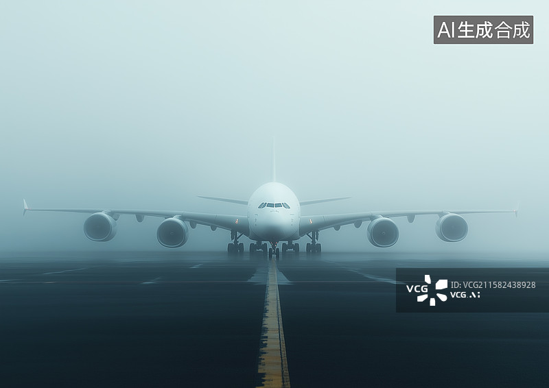【AI数字艺术】阴天飞机场一架飞机正准备起飞图片素材
