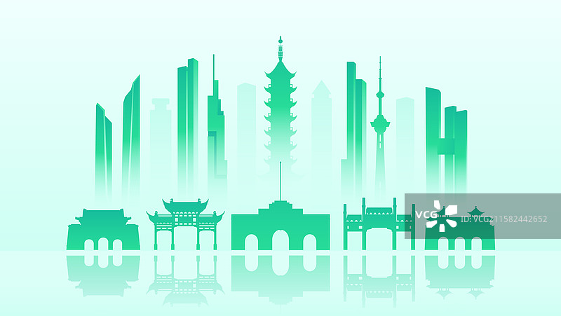 南京绿色环保建筑文明城市矢量插画图片素材