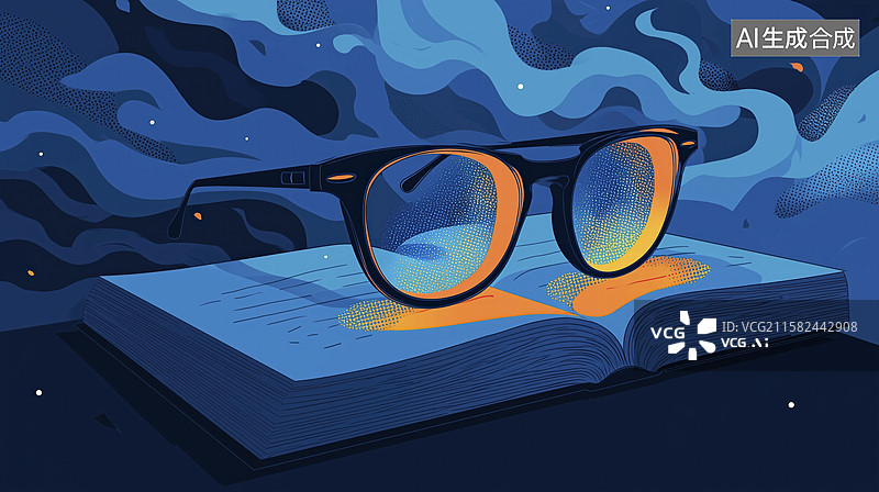 【AI数字艺术】眼镜和书的插画图片素材