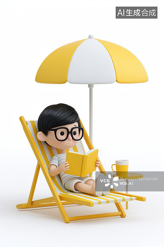 【AI数字艺术】躺在沙滩椅上面读书图片素材