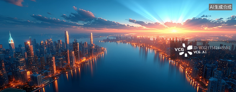 【AI数字艺术】未来城市与地球边缘的光辉景象图片素材