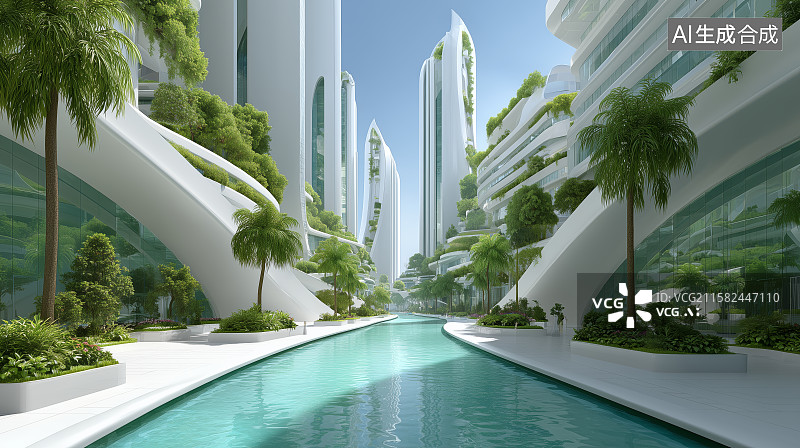 【AI数字艺术】未来城市绿色建筑群图片素材