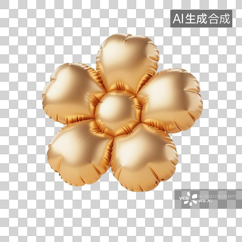 【AI数字艺术】3D渲染，膨胀充气风格，气球，金色花朵，植物花卉，中秋节，春节，新年，国庆节，儿童节，免抠元图片素材