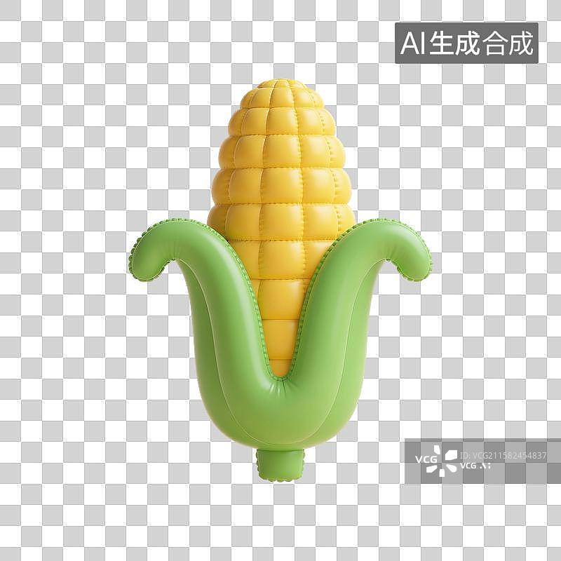 【AI数字艺术】3D渲染，膨胀充气风格，气球，玉米，食品免抠元素图片素材