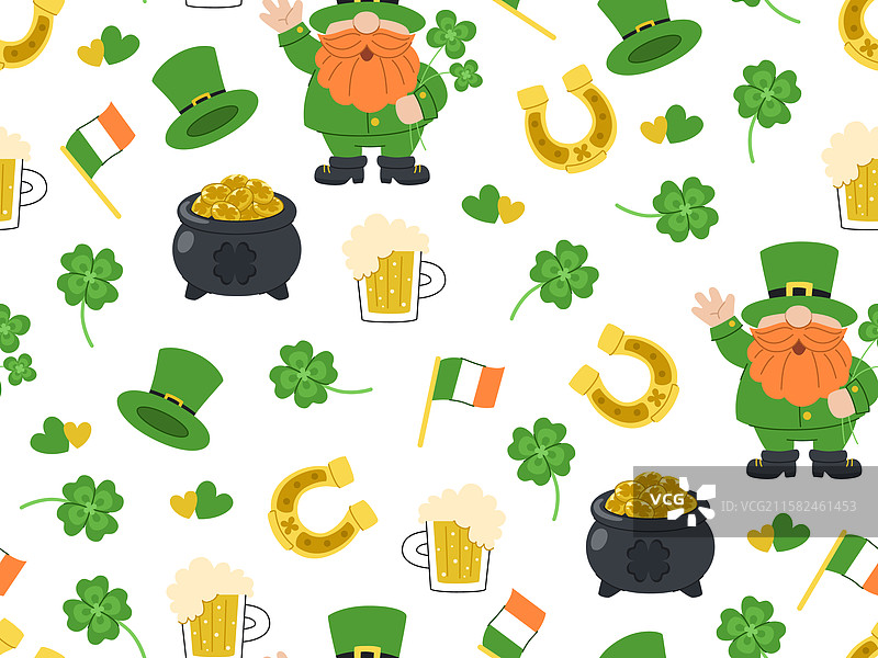 圣帕特里克节的卡通无缝图案图片素材