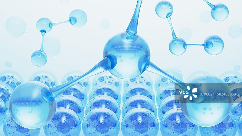 蓝色的微观分子结构3D渲染图片素材