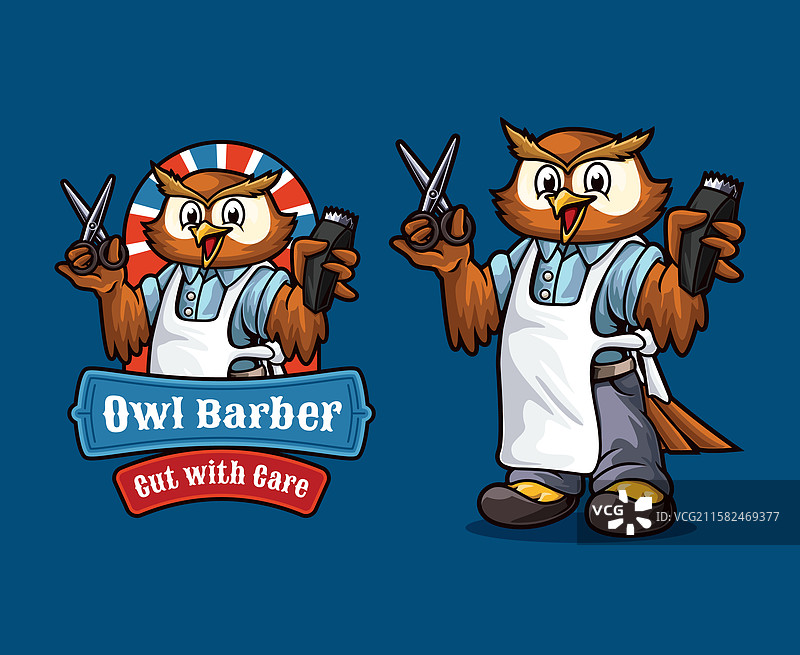 理发店猫头鹰造型师吉祥物图片素材