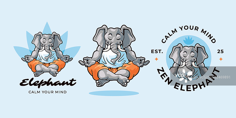 大象瑜伽冥想吉祥物图片素材