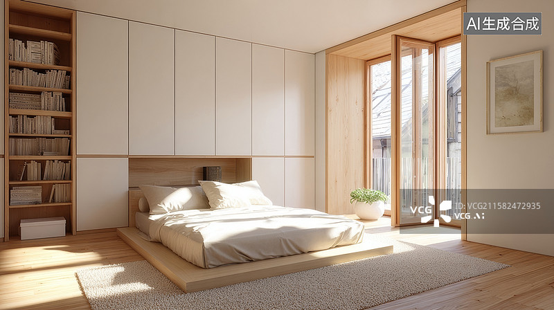 【AI数字艺术】别墅室内卧室背景图片素材
