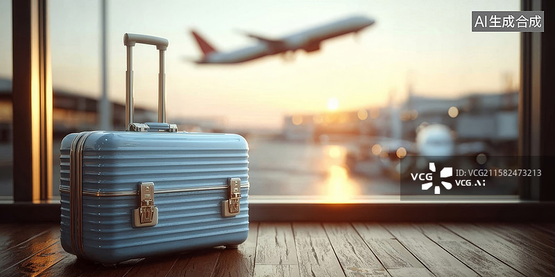 【AI数字艺术】机场行李箱旅行休假图片素材