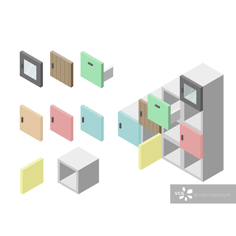 一套具有多种前面选项的橱柜图片素材