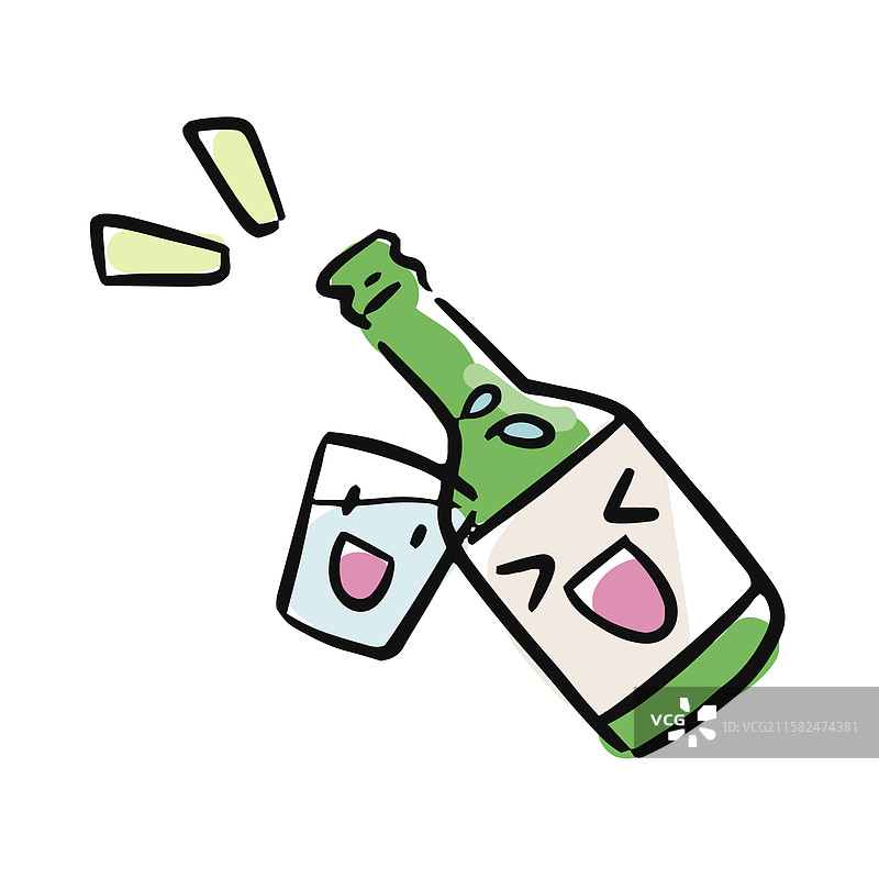 手绘卡通的烧酒和酒杯图片素材
