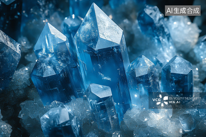 【AI数字艺术】蓝色水晶簇的特写图片素材
