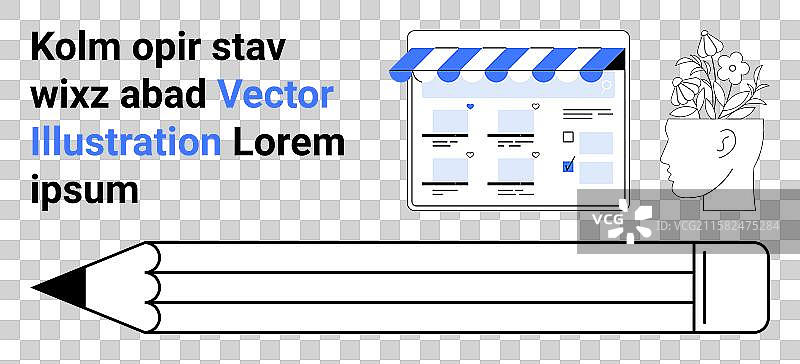 在遮阳篷下的铅笔网页和人头图片素材